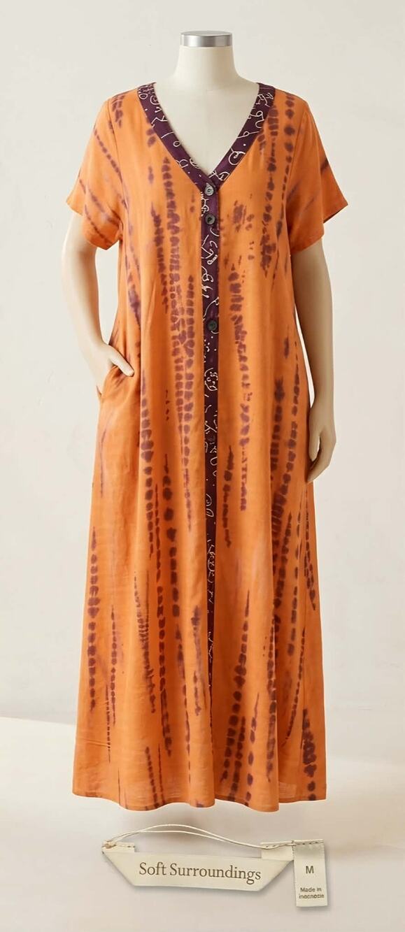 Soft Surroundings Sunset Bali Tie Dye Button Front Maxi Dress (M) Boho Resort